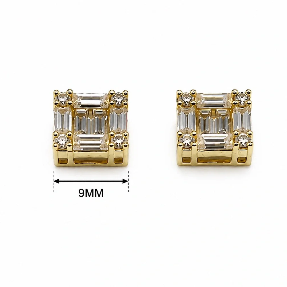 Gold Over 925 Sterling Silver Square 2.00CTW MOISSANITE Stud Earrings